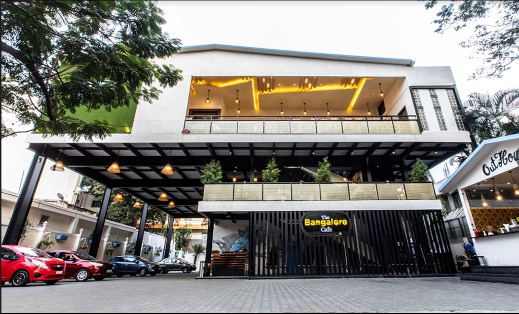 The Bangalore Cafe building exterior on Double Road, Shanti Nagar